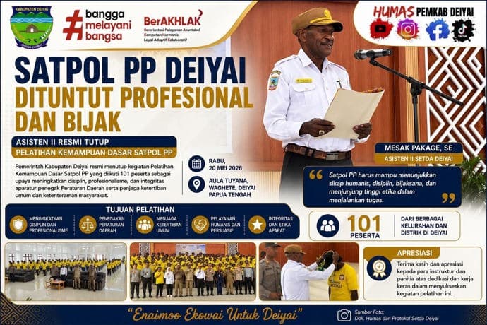 Foto berita: Satpol PP Deiyai Dituntut Profesional dan Bijak, Asisten II Resmi Tutup Pelatihan