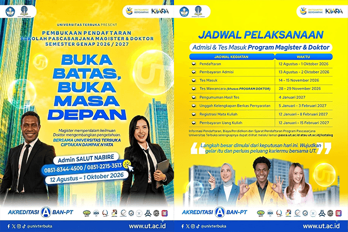 Foto berita: Pendaftaran Pascasarjana UT Nabire Dibuka, S2 dan S3 Siap Jadi Pilihan